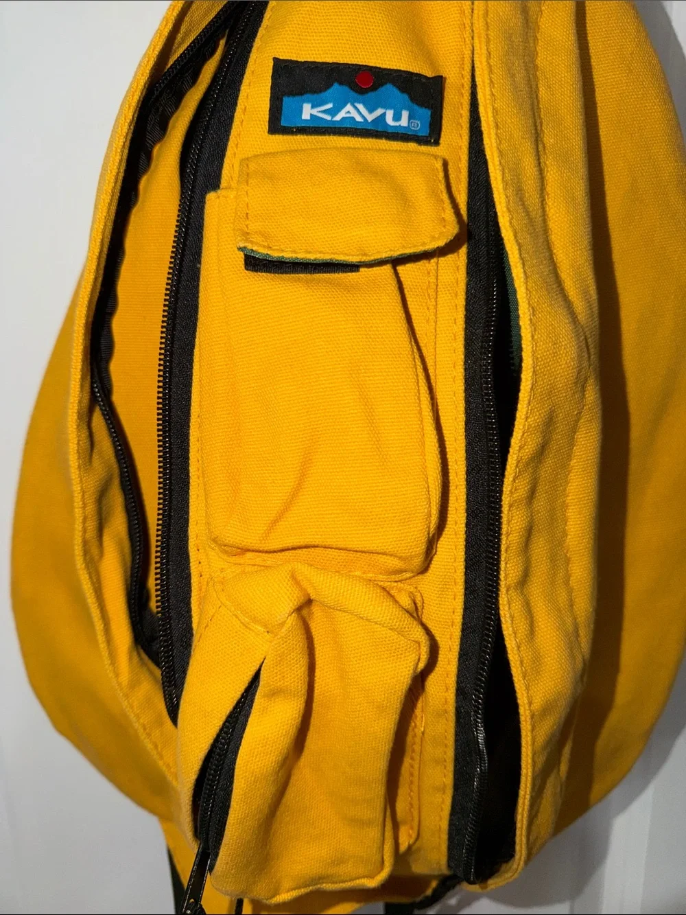 Kavu Yellow Canvas Sling Backpack with Rope Strap Accent
